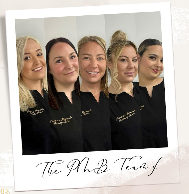The Precious Moments Beauty Clinic team in branded uniforms at the Banstead clinic